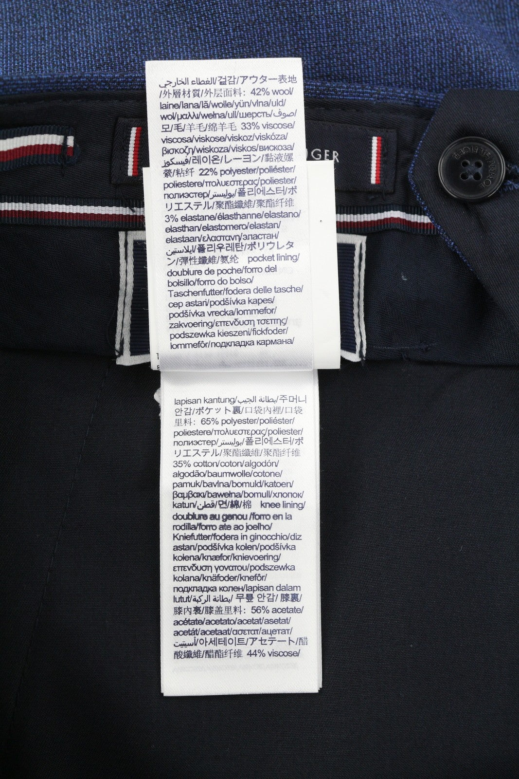 TOMMY HILFIGER Micro Structure vyriškos kelnės W31 mėlynos THFlex vilnos mišinio plonas kirpimas 