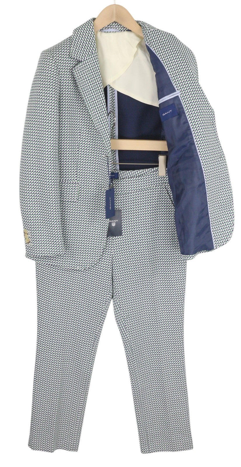 GANT Geo Jersey moteriškas kostiumas, pilkas, raštuotas, vienaeilis, su įpjova atvartu, 2in1 
