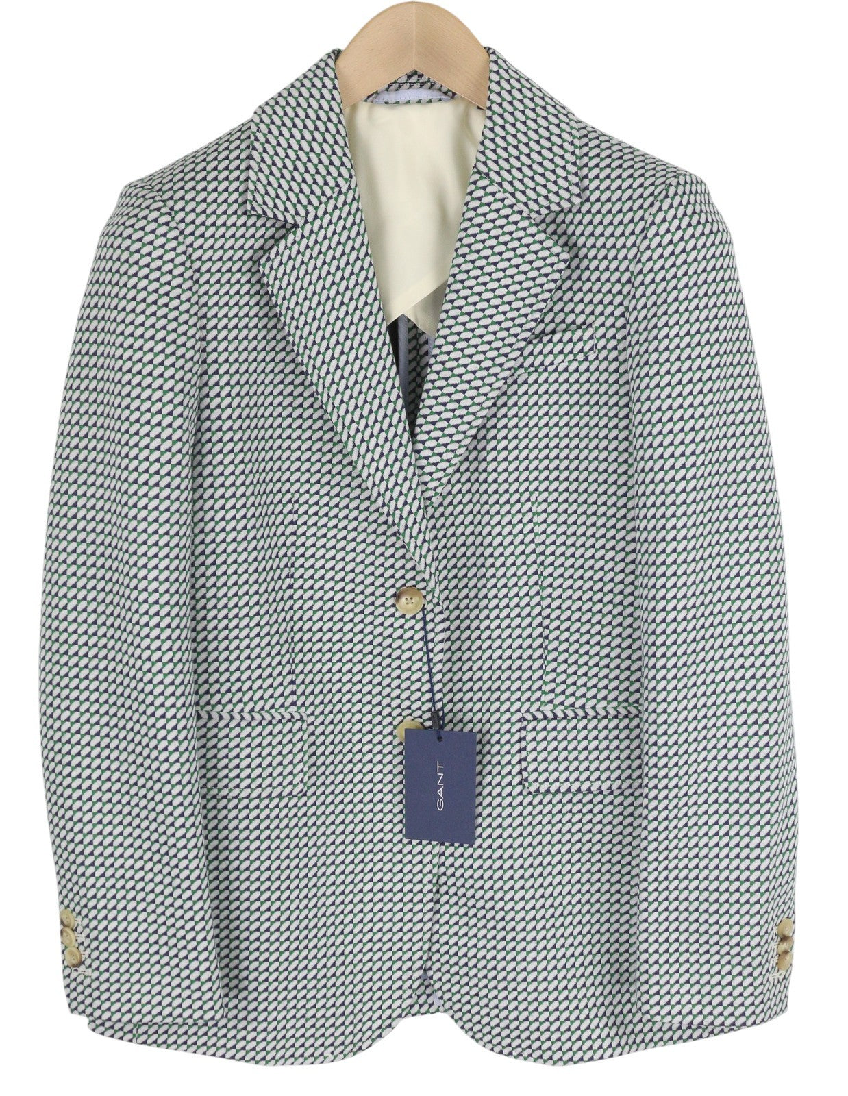 GANT Geo Jersey moteriškas kostiumas, pilkas, raštuotas, vienaeilis, su įpjova atvartu, 2in1 