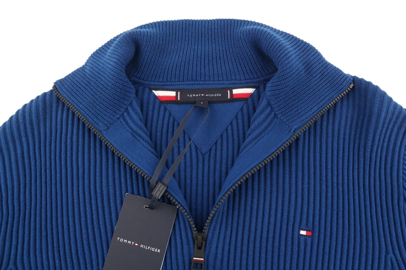 TOMMY HILFIGER Shadow Gs Rib Zip vyriškas megztinis S mėlynas megztinis aukšta apykakle 