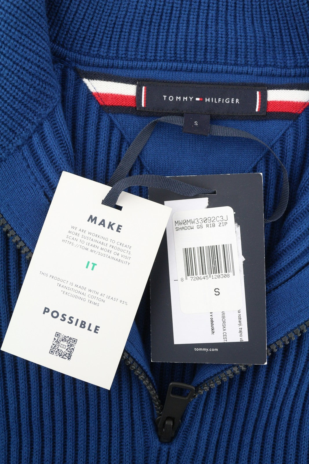 TOMMY HILFIGER Shadow Gs Rib Zip vyriškas megztinis S mėlynas megztinis aukšta apykakle 