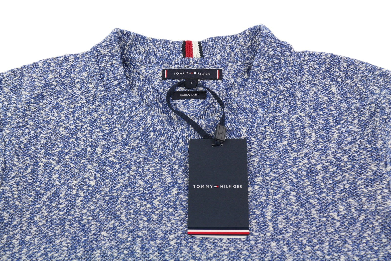 TOMMY HILFIGER Slub Yarn C NK vyriškas megztinis S mėlynos spalvos melanžo megztinis, rekomenduojama kaina – 149 € 