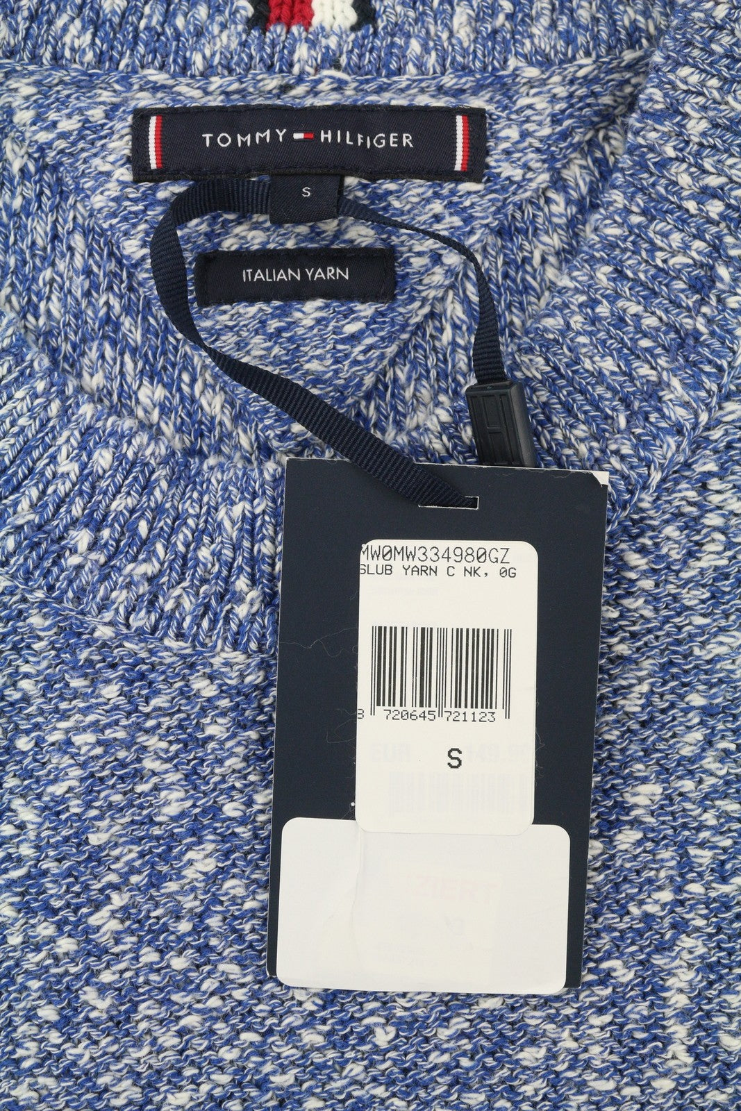 TOMMY HILFIGER Slub Yarn C NK vyriškas megztinis S mėlynos spalvos melanžo megztinis, rekomenduojama kaina – 149 € 