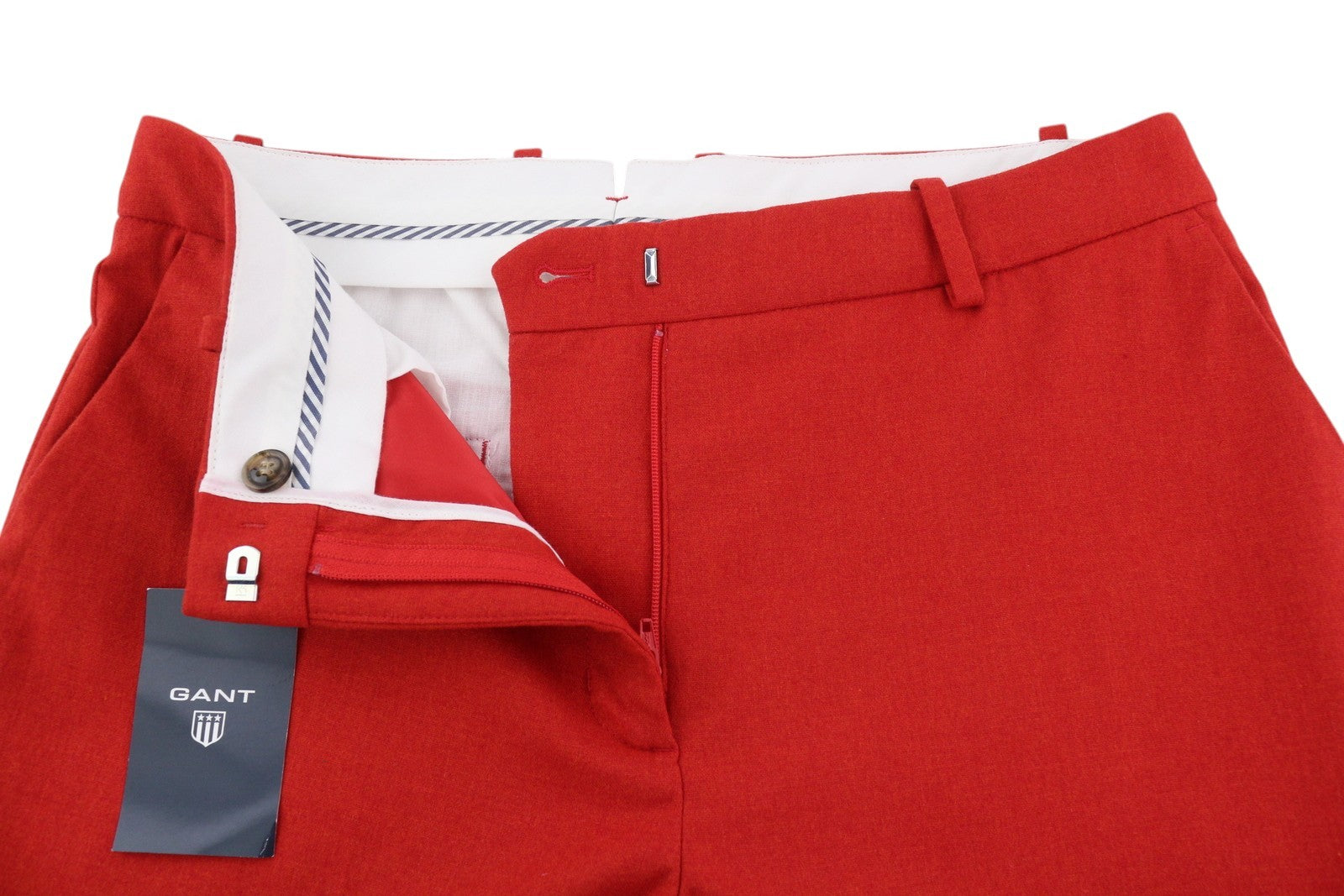 GANT vilnonės klasikinės moteriškos kelnės, raudonos, trumpos, iki kulkšnių, siaurėjančios, su užtrauktuku. EU36 