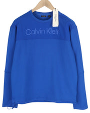 CALVIN KLEIN vyriškas džemperis XS dydžio, mėlynas, sportinis megztinis su apvalia kaklo iškirpte ir logotipu priekyje, rekomenduojama kaina – 109 € 