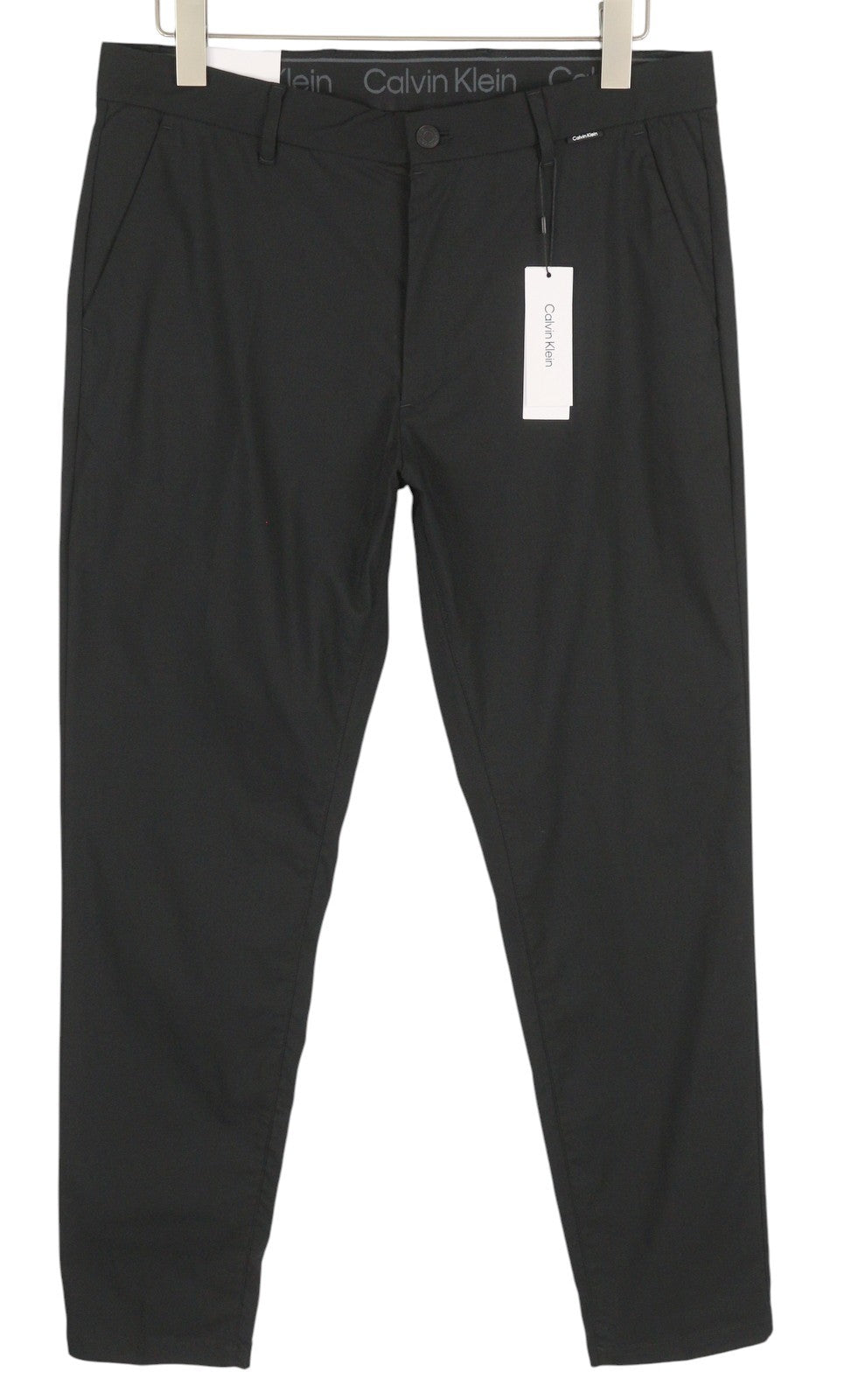 CALVIN KLEIN Tech Cotton Stretch Slim vyriškos kelnės M juodos Slim Fit su užtrauktuku laisvalaikio stiliaus 