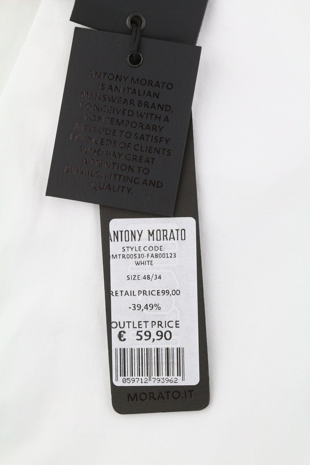 ANTONY MORATO vyriškos kelnės W34 baltos chino stiliaus, plonas kirpimas, plokščia priekine užtrauktuku, laisvalaikio stiliaus. 