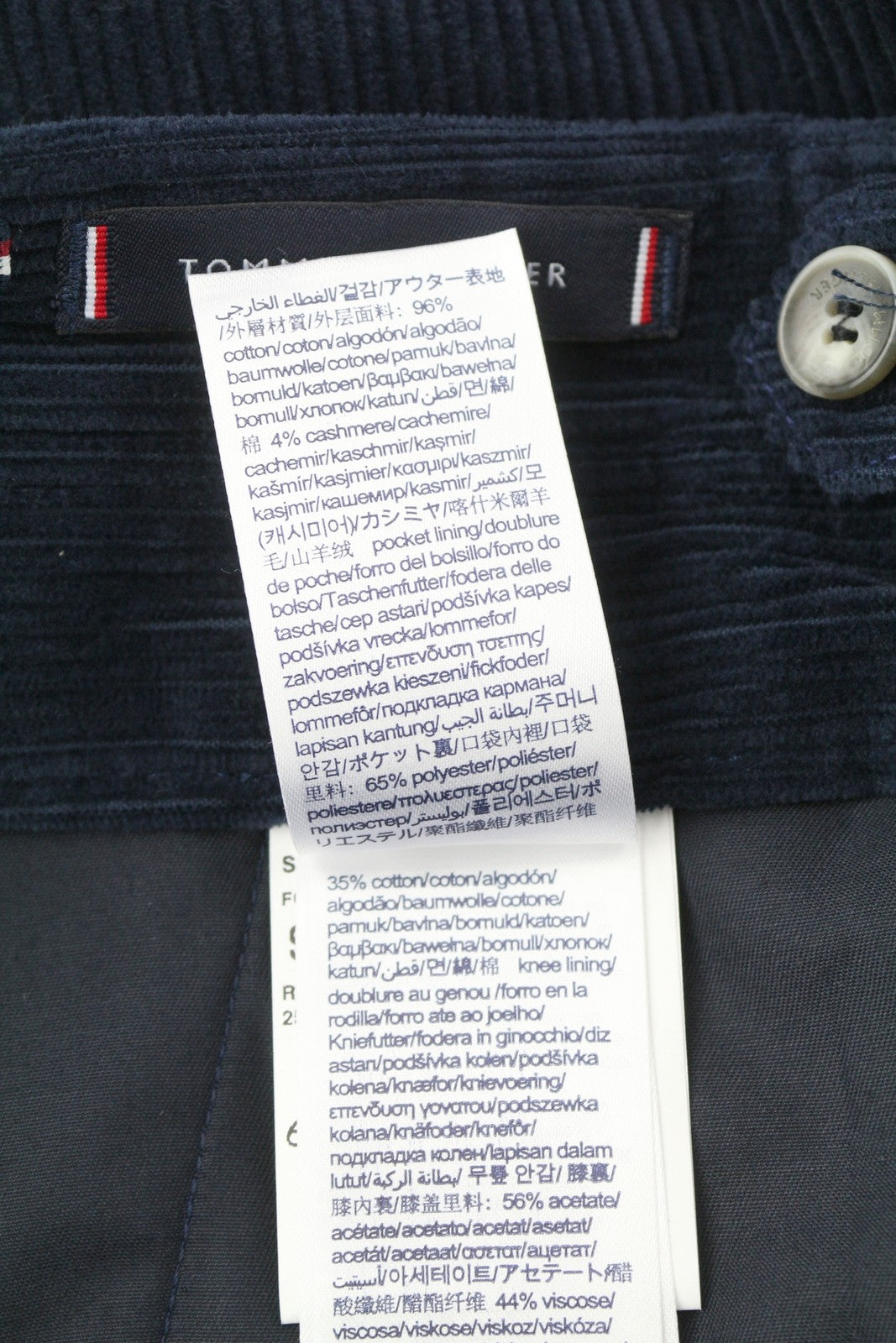 TOMMY HILFIGER Rock Velvet Cashmere vyriškos kelnės, W36, mėlynos, velveto, plonos 