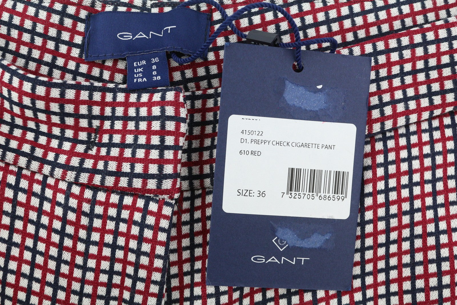 GANT Preppy Check Cigarette moteriškos kelnės EU36 Slim Fit trumpintos iki kulkšnių 