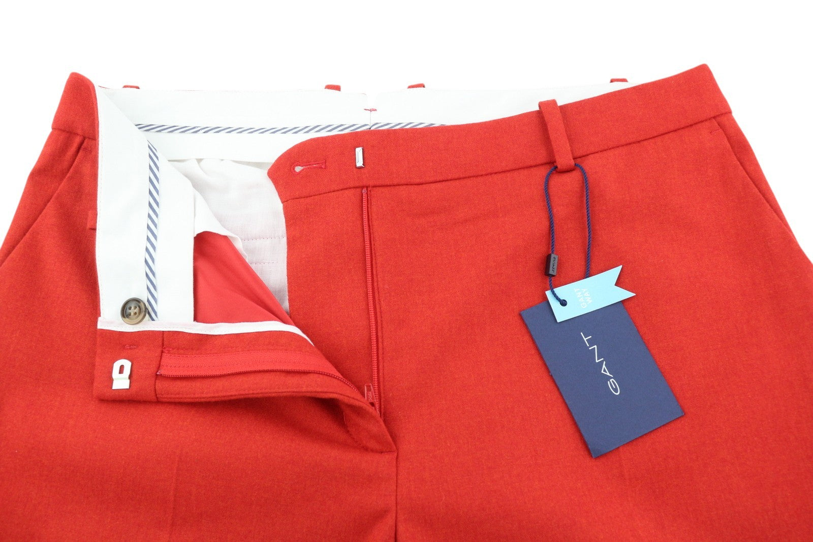 GANT vilnonės klasikinės moteriškos kelnės, raudonos, trumpos, iki kulkšnių, siaurėjančios, su užtrauktuku. EU40 