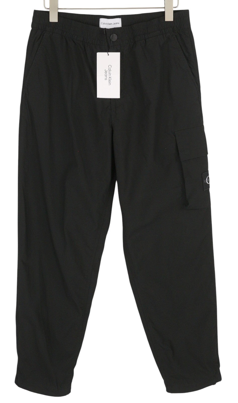 CALVIN KLEIN Utility Cotton Pop vyriškos kelnės M juodos krovininės su elastingu juosmeniu logotipu 