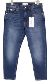 CALVIN KLEIN Dad vyriški džinsai W30 mėlyni išblukę trumpi siaurėjantys klešnės užtrauktukai džinsai 