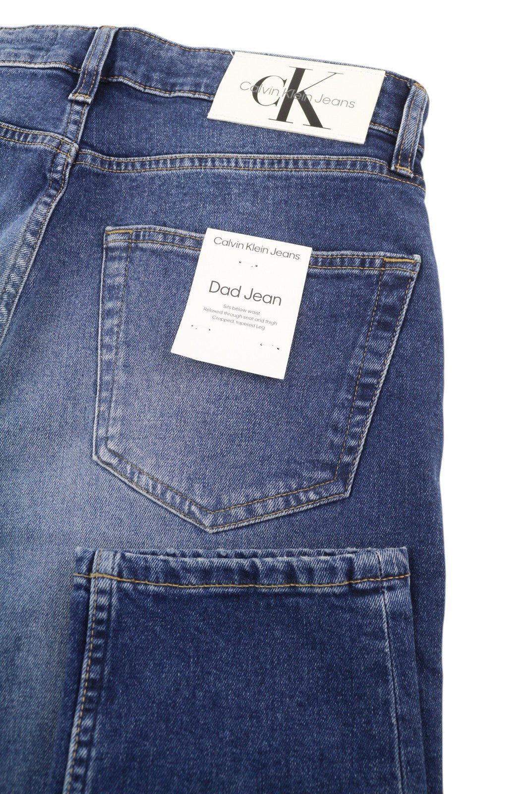 CALVIN KLEIN Dad vyriški džinsai W30 mėlyni išblukę trumpi siaurėjantys klešnės užtrauktukai džinsai 