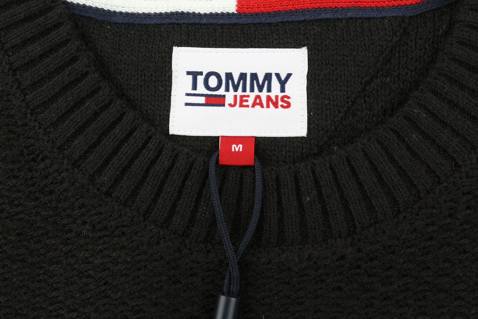 TOMMY HILFIGER Req Structured vyriškas megztinis M, juodas, megztinis su apvalia kaklo iškirpte 
