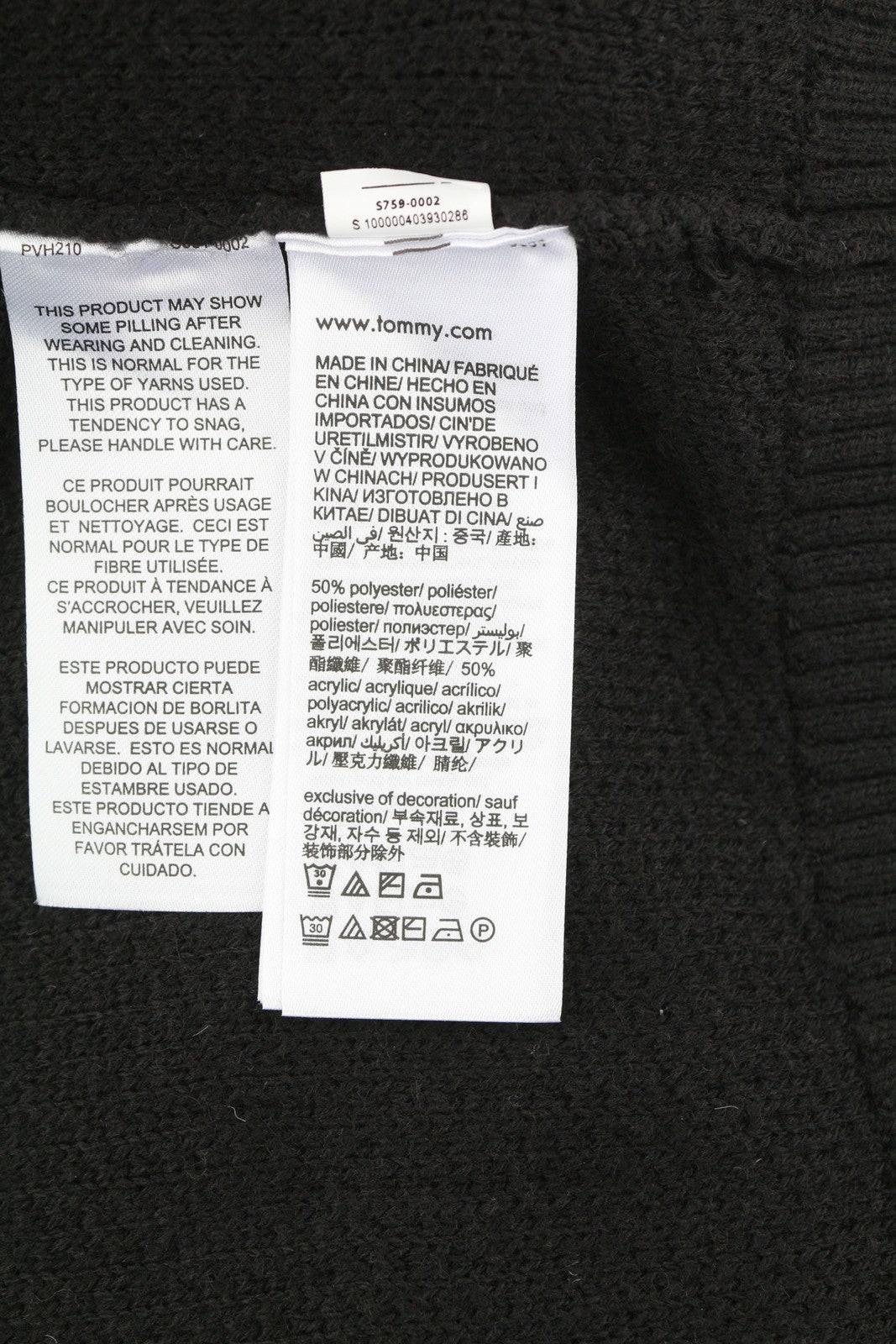 TOMMY HILFIGER Req Structured vyriškas megztinis M, juodas, megztinis su apvalia kaklo iškirpte 