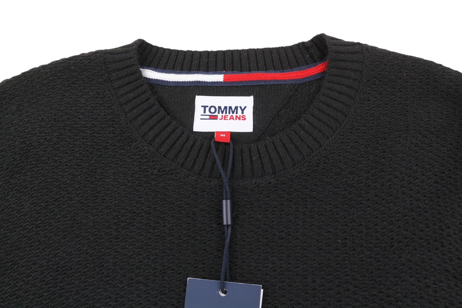 TOMMY HILFIGER Req Structured vyriškas megztinis M, juodas, megztinis su apvalia kaklo iškirpte 