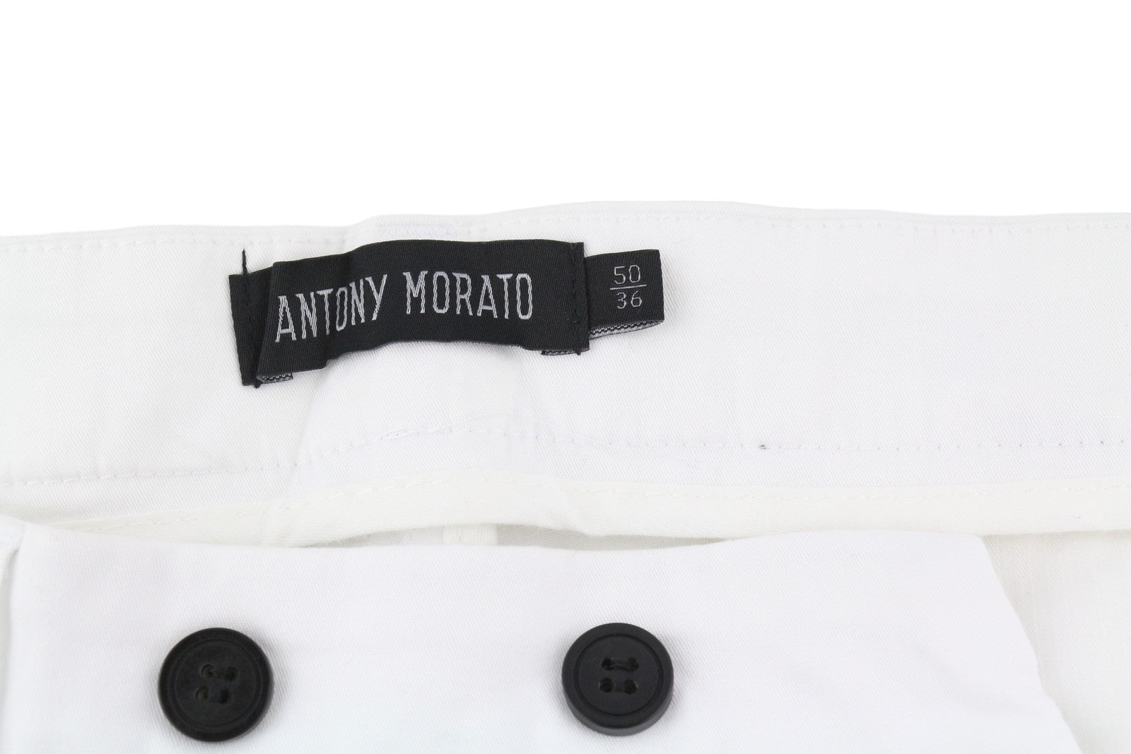 ANTONY MORATO vyriškos kelnės W36 baltos chino stiliaus, plonas kirpimas, plokščia priekine užtrauktuku, laisvalaikio stiliaus. 