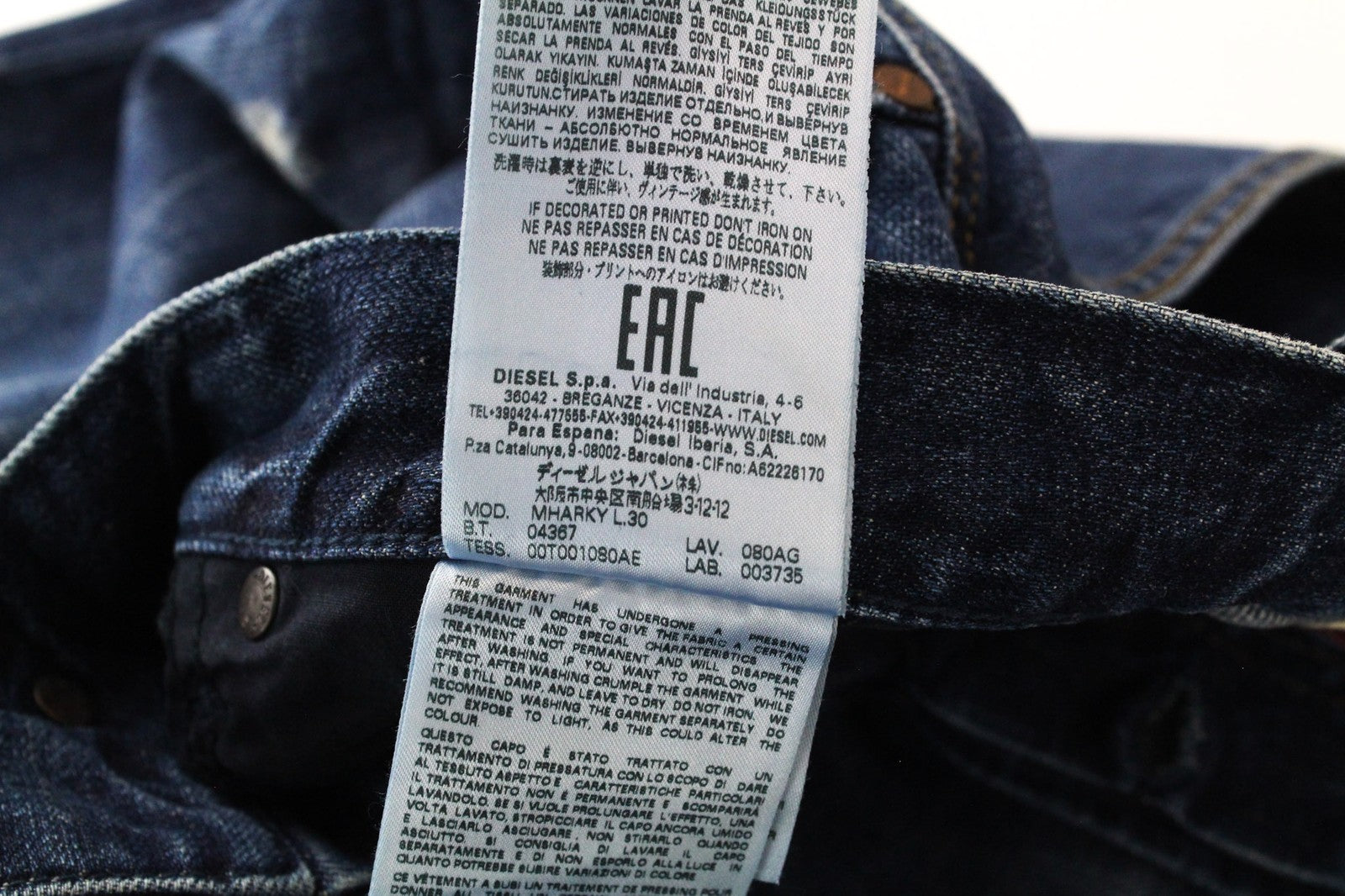 DIESEL Mharky 080AG vyriški džinsai W29/L30 Slim Skinny Fit, dirbtinės mėlynos medvilnės 