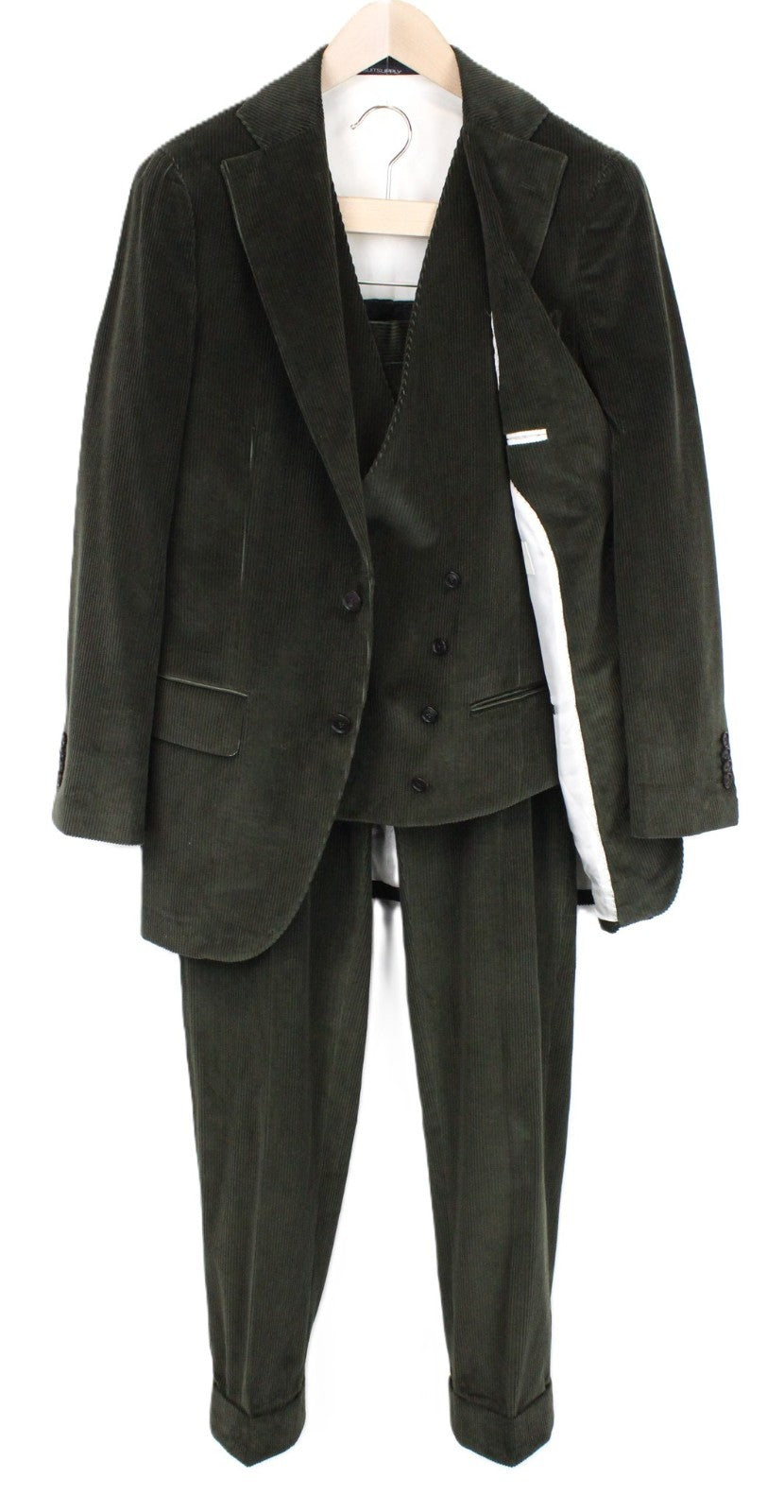 SUITSUPPLY La Spalla Men's Suit UK36R Corduroy Lined Green Pure Cotton 3-Piece