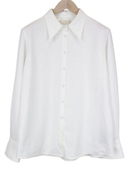 SUISTUDIO moteriški marškinėliai EU44 ilgomis rankovėmis, balti, tamprūs, klasikiniai, su smailia apykakle 