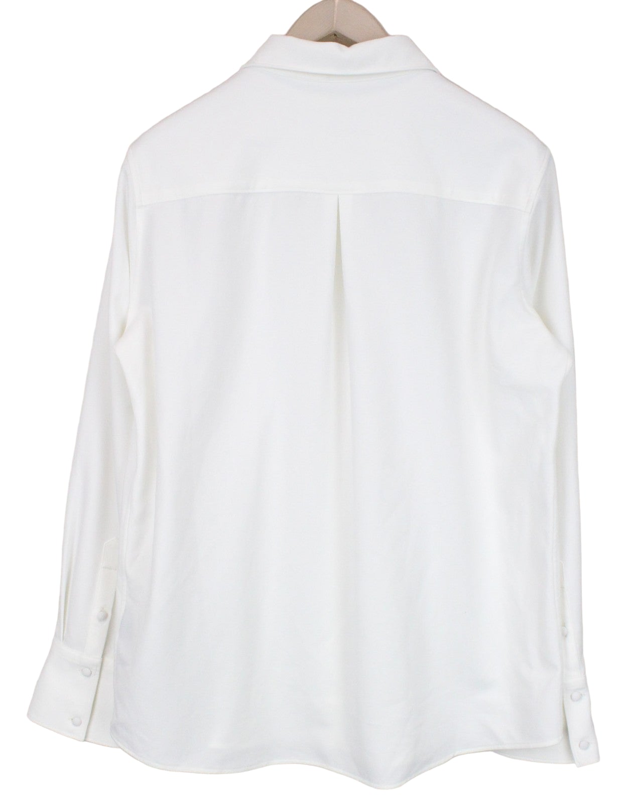 SUISTUDIO moteriški marškinėliai EU44 ilgomis rankovėmis, balti, tamprūs, klasikiniai, su smailia apykakle 