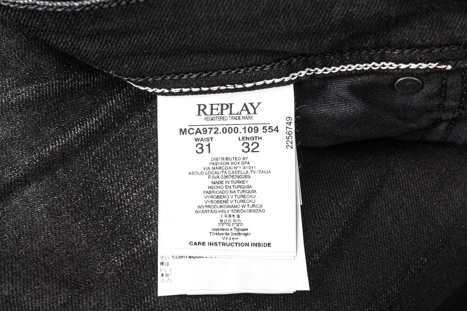 REPLAY Grover Men's Jeans W31/L32 Straight Black Cotton Stretch Button Casual