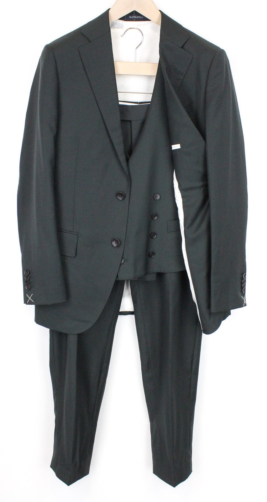 SUITSUPPLY Lazio Men's Suit UK36R Dark Green Slim 3-Piece Wool S110 Perennial