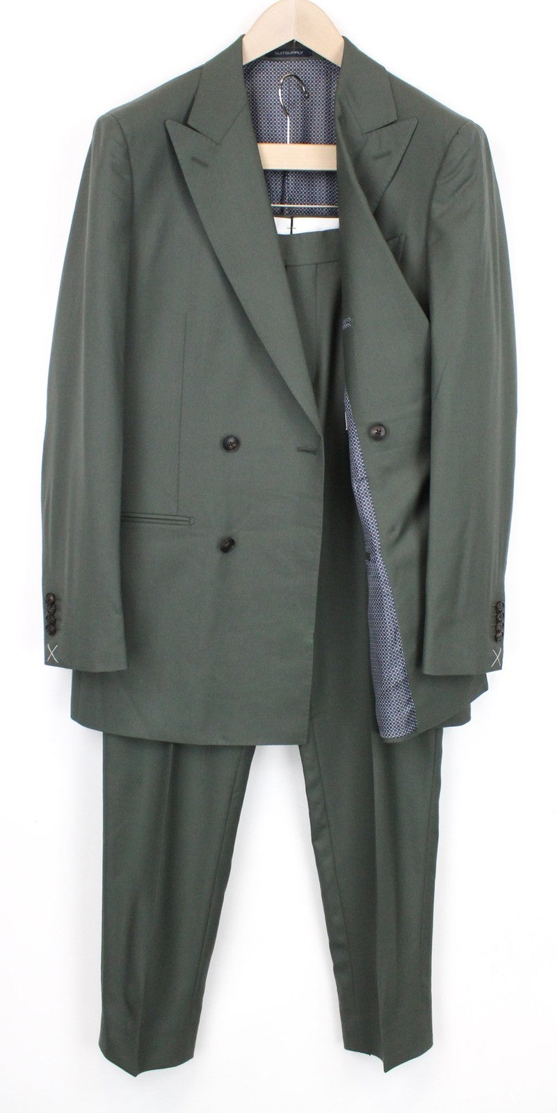 SUITSUPPLY La Spalla Men's Suit UK38L Green Slim Wool Melange Two-Row Two-Piece