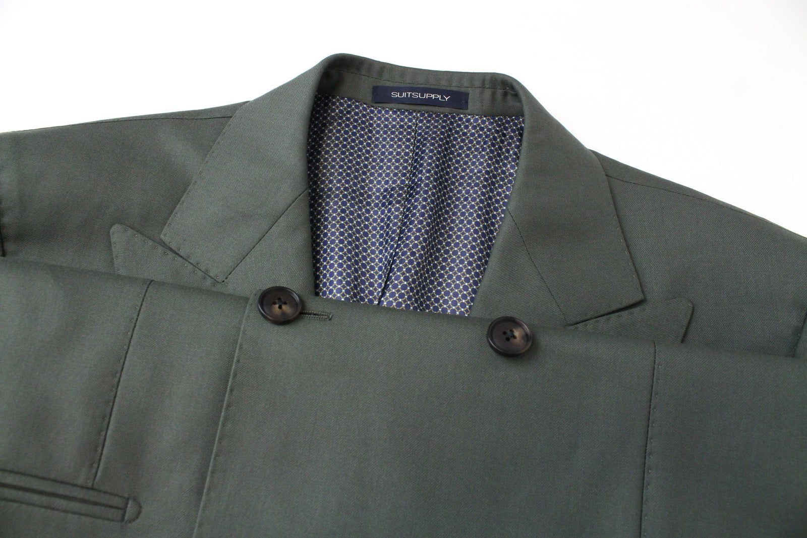 SUITSUPPLY La Spalla Men's Suit UK38L Green Slim Wool Melange Two-Row Two-Piece