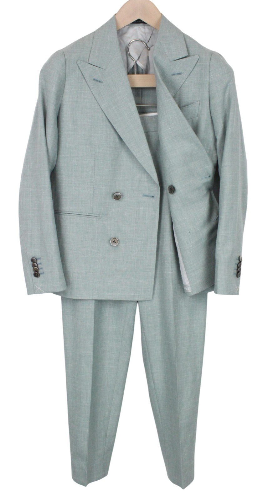 SUITSUPPLY La Spalla Men's Suit UK30R Double-Breasted Green Wool Silk Linen Set