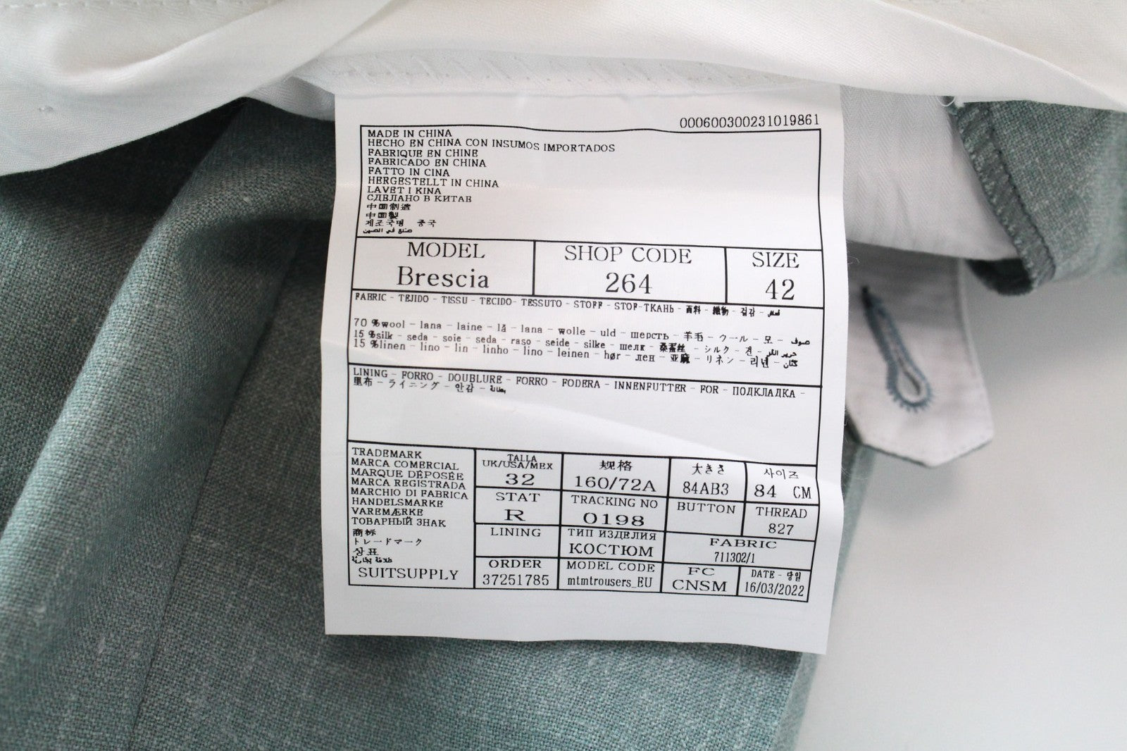 SUITSUPPLY La Spalla Men's Suit UK30R Double-Breasted Green Wool Silk Linen Set