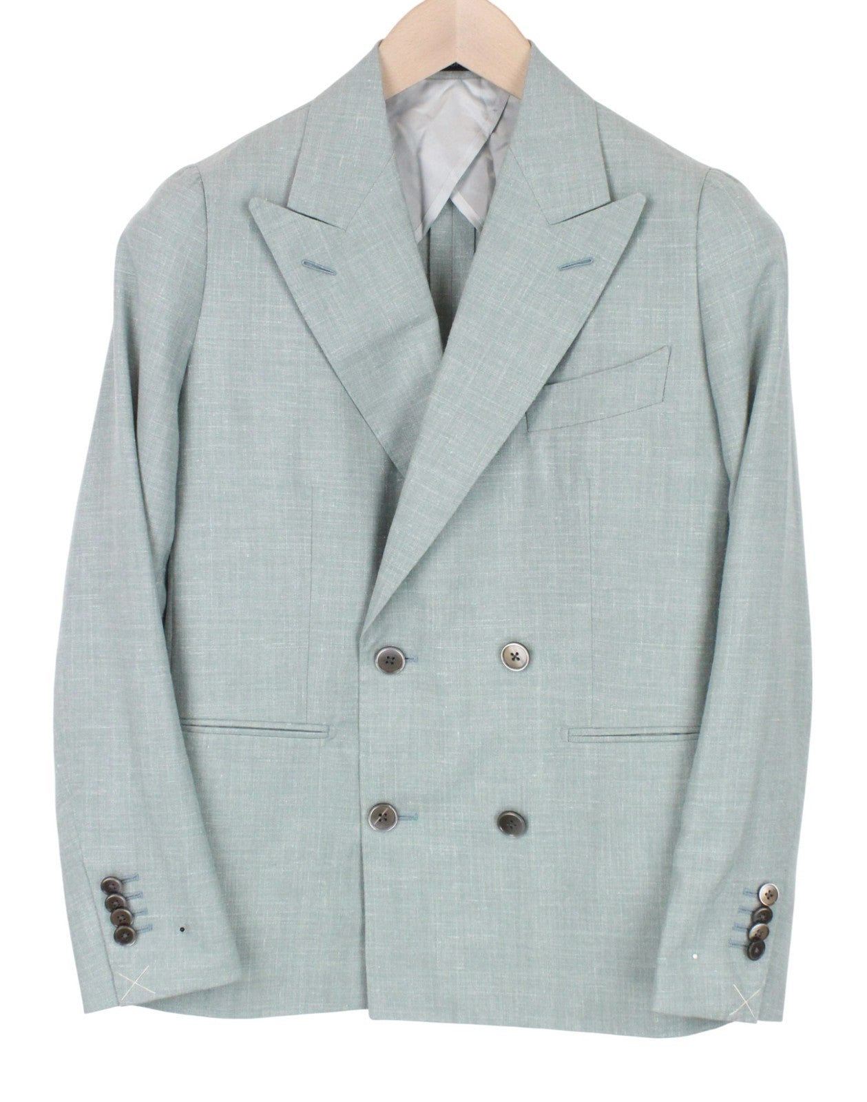 SUITSUPPLY La Spalla Men's Suit UK30R Double-Breasted Green Wool Silk Linen Set