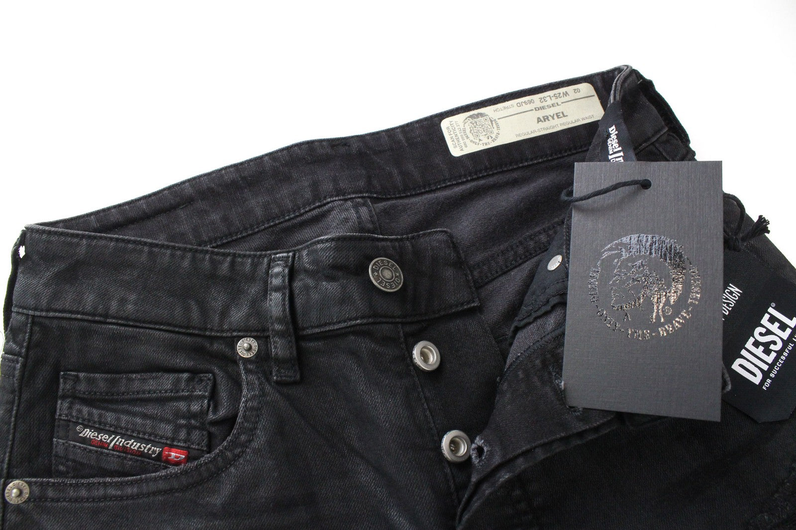 DIESEL Aryel 069JD Women's Jeans W25/L32 Straight Black Cotton Blend Stretch