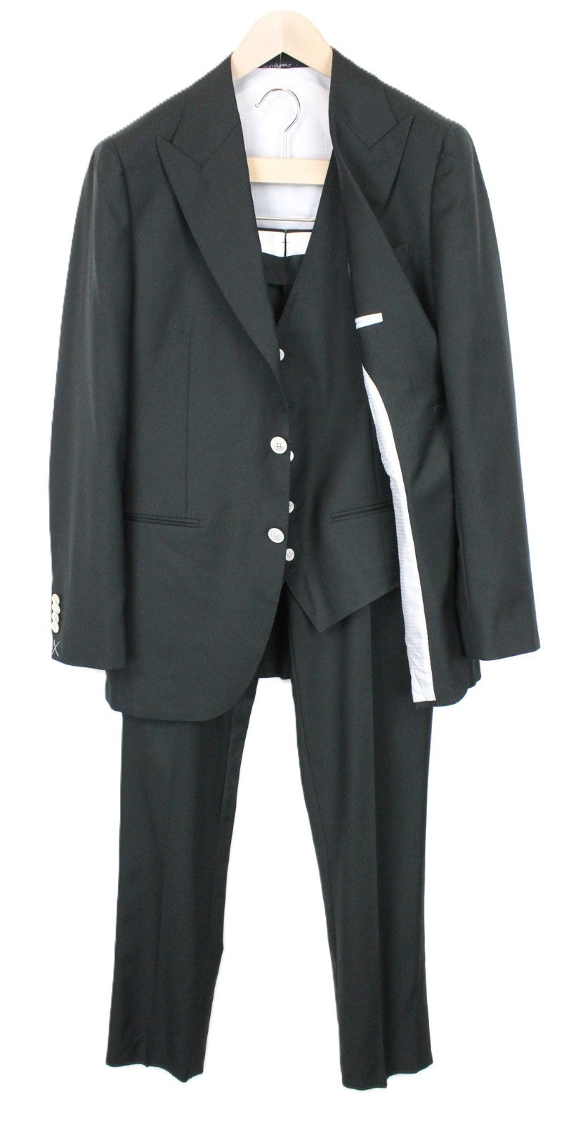 SUITSUPPLY La Spalla Men's Suit UK38R Single-Breast Green Wool Three-Piece Set