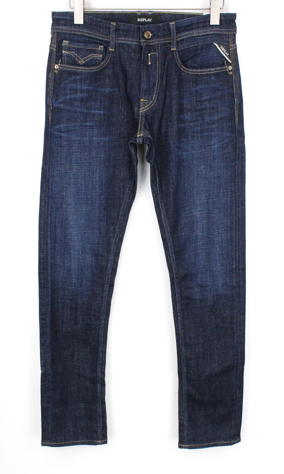 REPLAY Rob vyriški džinsai W30/L34 tiesūs, siaurėjantys, mėlyni, tamprūs, džinsinio kirpimo 