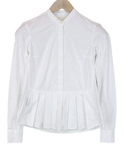 SUISTUDIO Annie moteriški marškinėliai UK6R balti tamprūs medvilniniai klostuoti ilgomis rankovėmis 