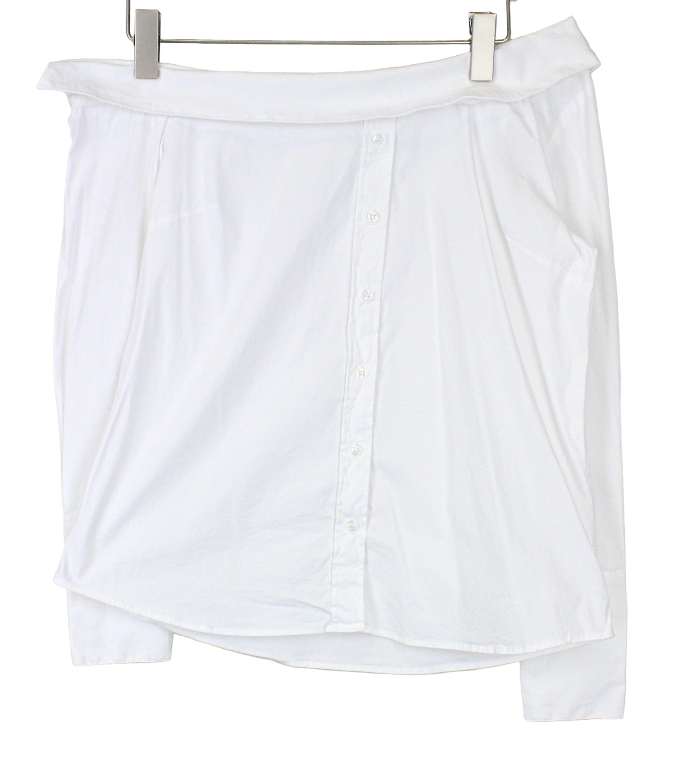 SUISTUDIO Bob moteriški marškinėliai, UK12, balti, tamprūs medvilniniai marškinėliai su atvirais pečiais, asimetrija 