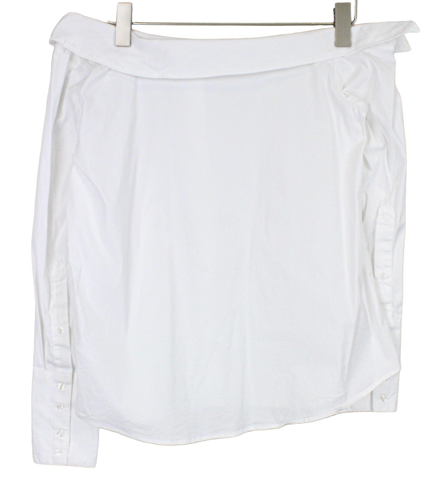 SUISTUDIO Bob moteriški marškinėliai, UK12, balti, tamprūs medvilniniai marškinėliai su atvirais pečiais, asimetrija 