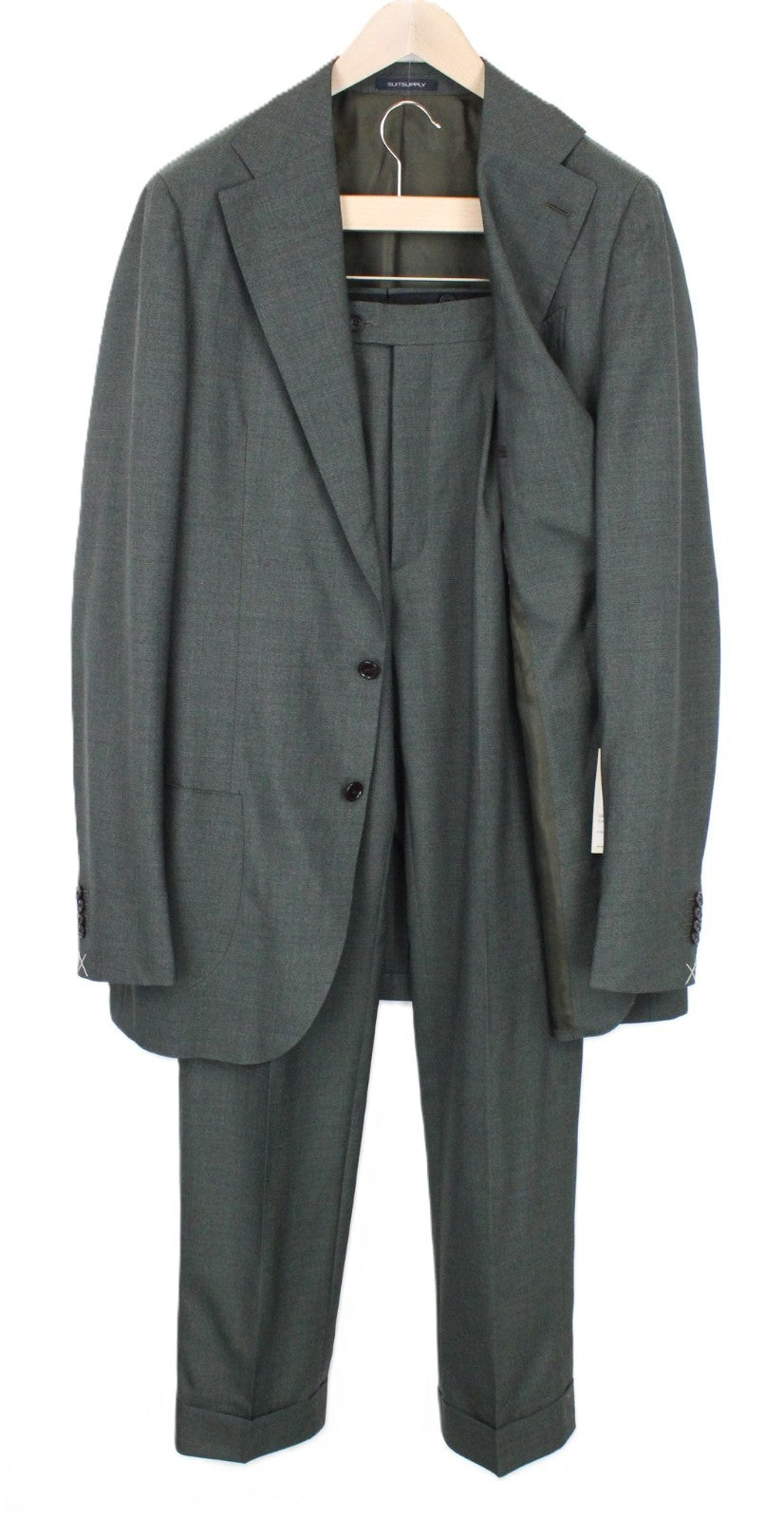 SUITSUPPLY La Spalla Men's Suit UK42L Single-Breast Green Pure Wool Two-Piece