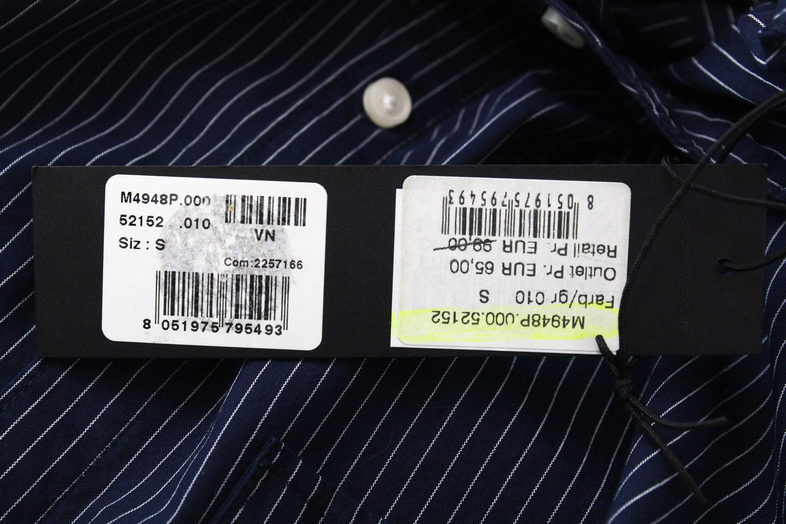 REPLAY vyriški marškinėliai su mėlyna spalva, grynos medvilnės dryžuotais ilgomis rankovėmis, S dydžio, su sagomis