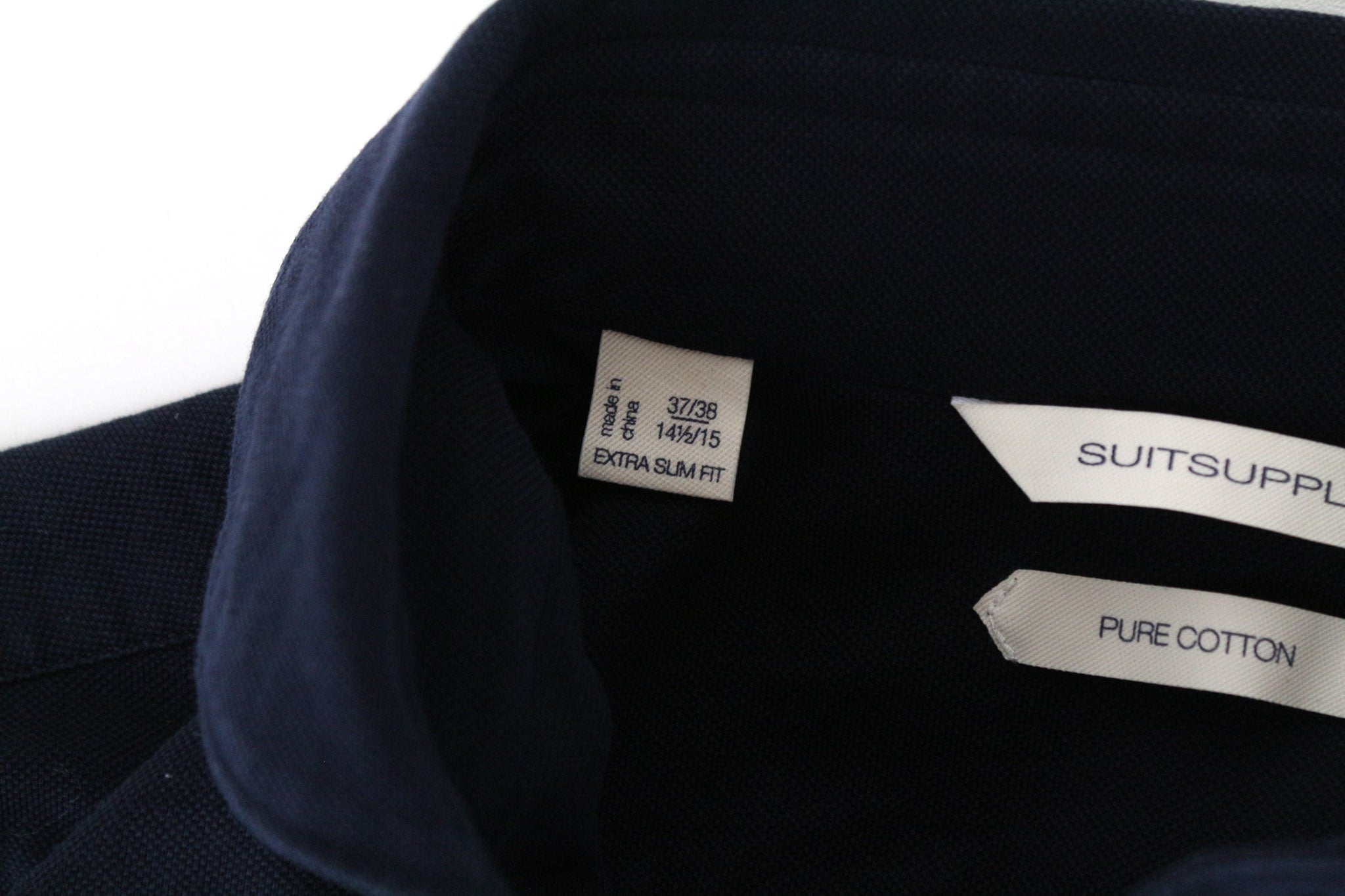 SUITSUPPLY vyriški marškinėliai 37/38/14.5/15 ypač ploni polo marškinėliai iš tamsiai mėlynos spalvos grynos medvilnės 