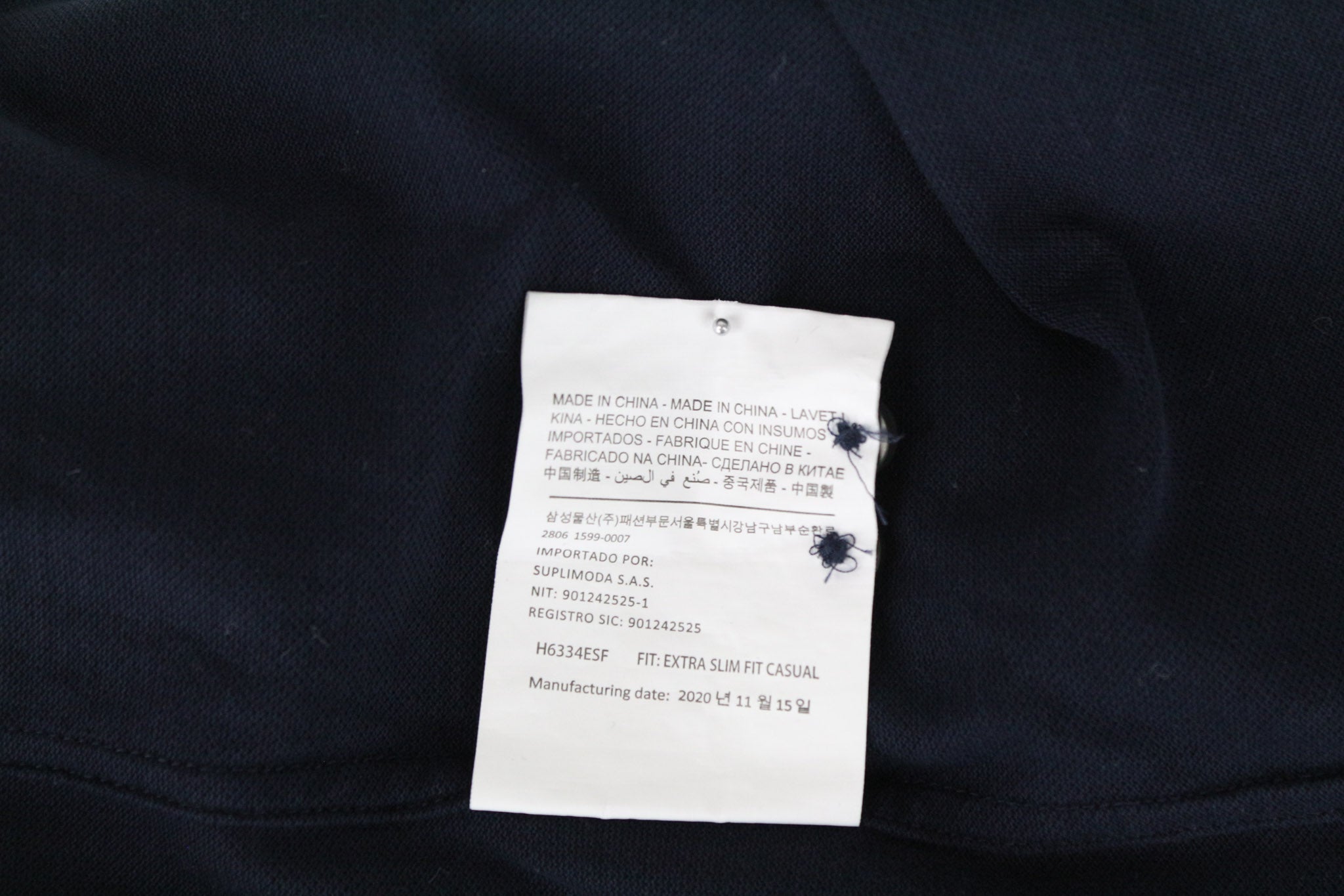 SUITSUPPLY vyriški marškinėliai 37/38/14.5/15 ypač ploni polo marškinėliai iš tamsiai mėlynos spalvos grynos medvilnės 