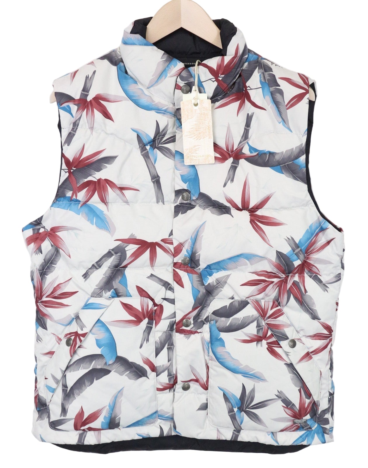 SCOTCH &amp; SODA vyriška liemenė L, balkšva, su lapų raštu, aukštu kaklu, dvipusė, dygsniuota 