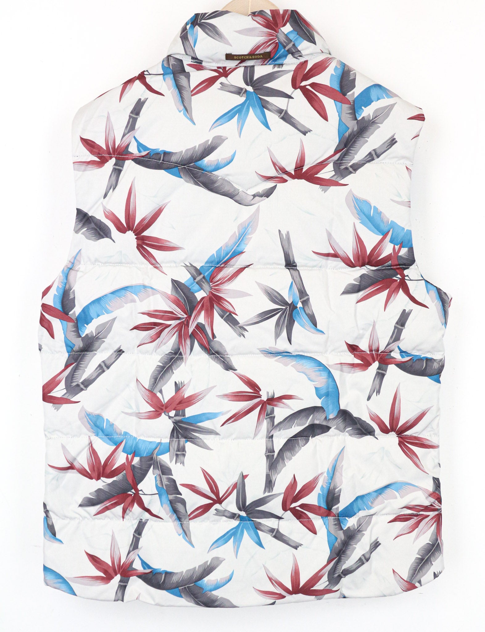 SCOTCH &amp; SODA vyriška dygsniuota liemenė L, dvipusė, balkšva, su lapų raštu, užsegama sagomis 