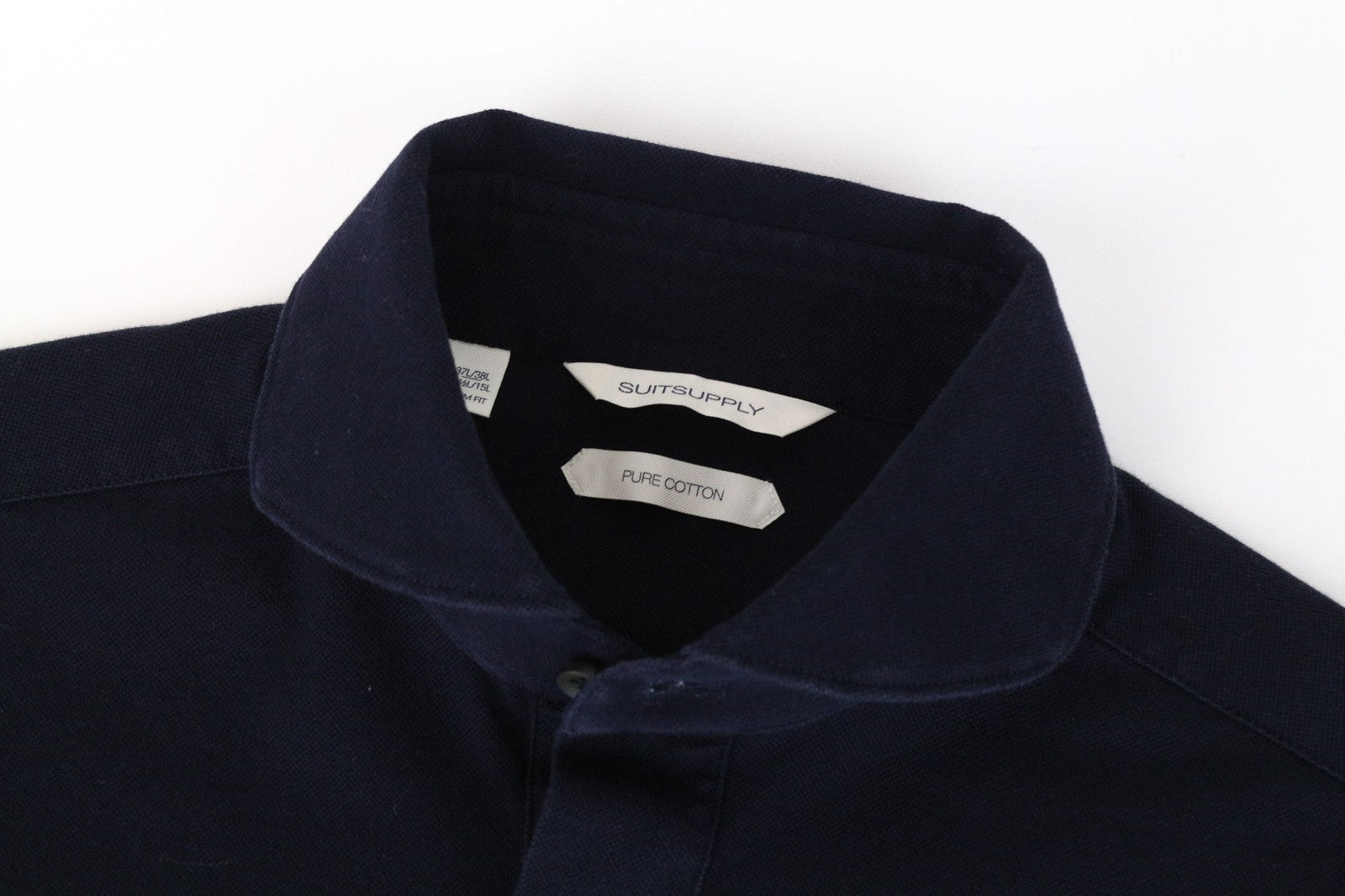 SUITSUPPLY vyriški marškinėliai su plonu kirpimu, 37L/38L/14.5/15L, tamsiai mėlyni, grynos medvilnės polo marškinėliai 