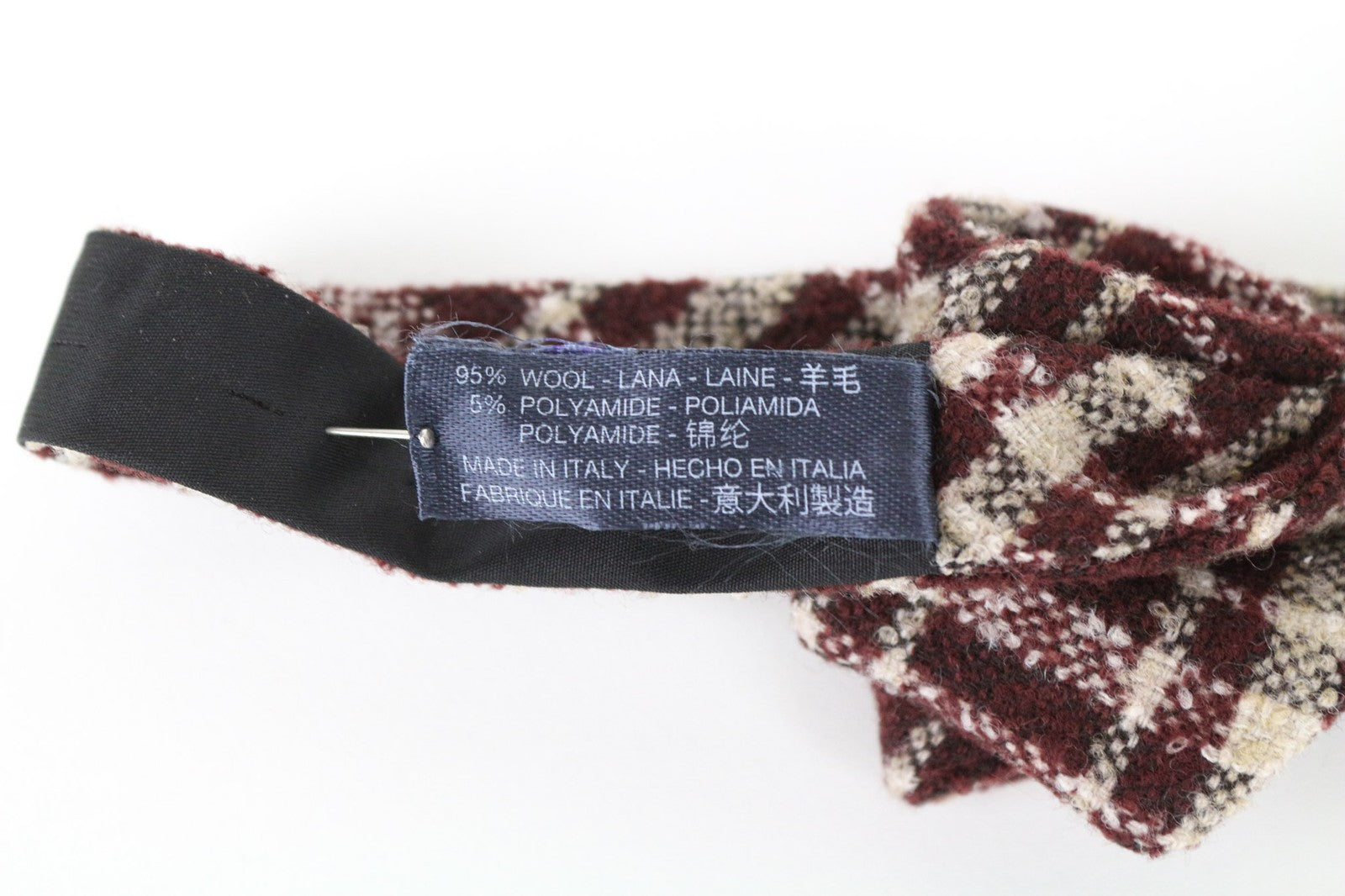 SUITSUPPLY vyriškas kaklaraištis ~93x7,4 cm violetinis vilnos mišinio languotas klasikinis drugelio kaspino raštas 