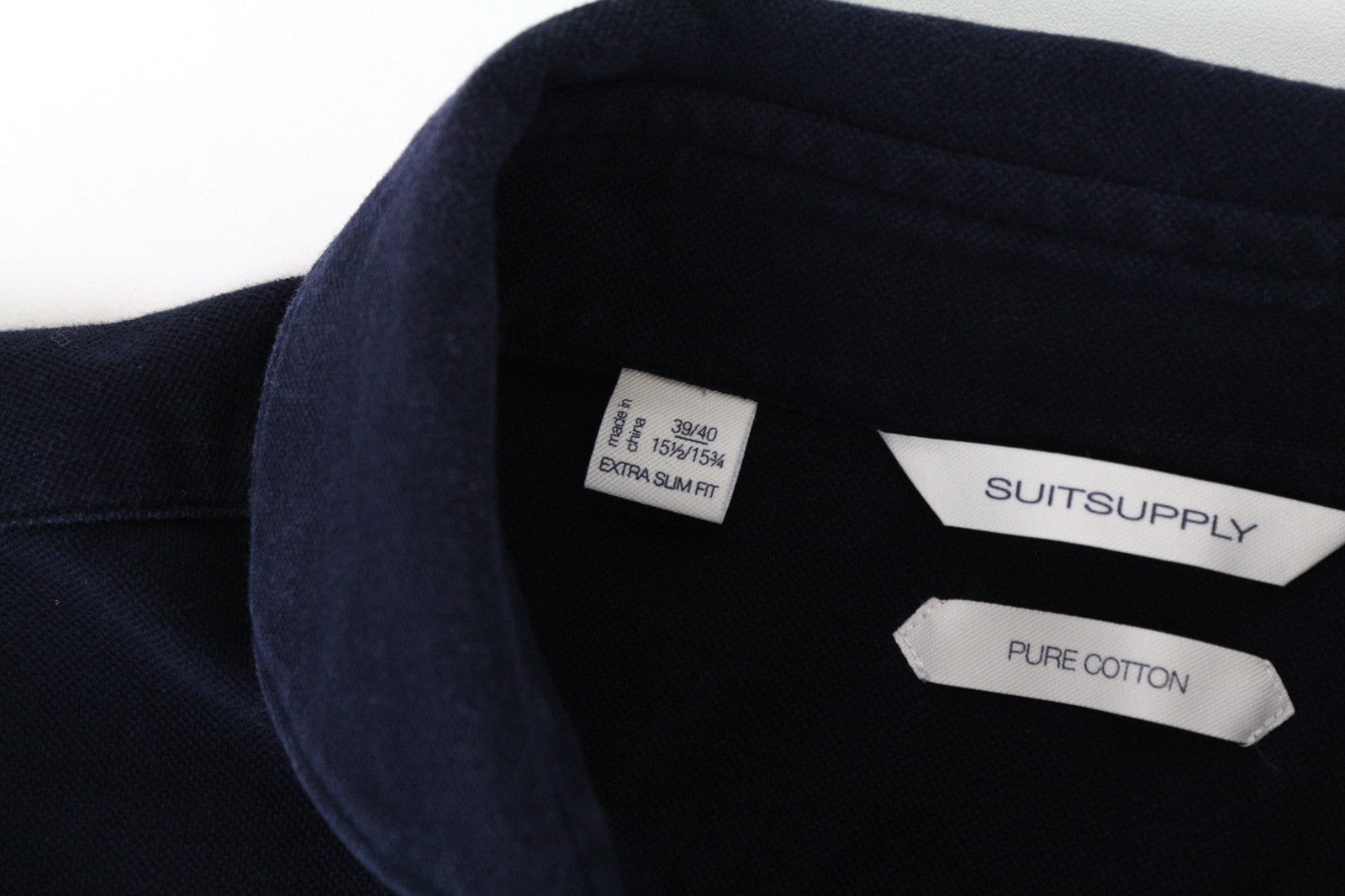 SUITSUPPLY vyriški marškinėliai 39/40/15.5/15.75 ypač ploni polo marškinėliai, tamsiai mėlyni, grynos medvilnės 