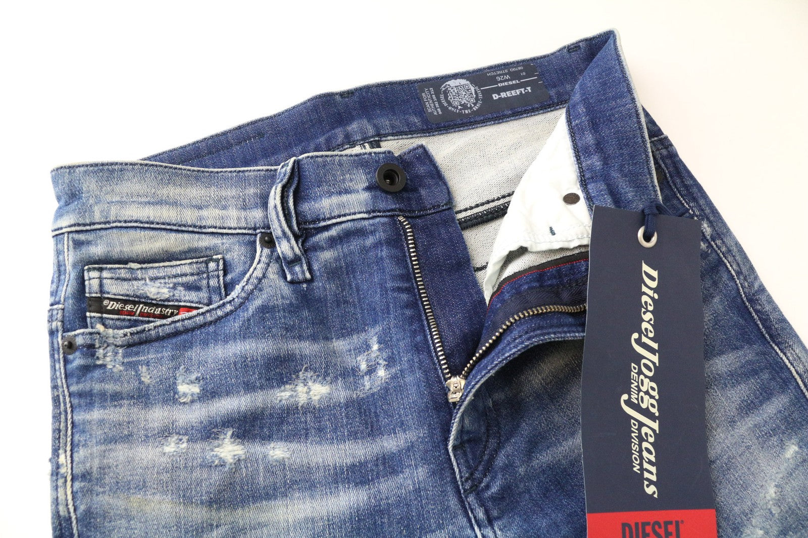 DIESEL D-Reeft-T 0870Q vyriški džinsai W26 mėlyni Jogg Sweat Stretch Super Skinny berniukams 