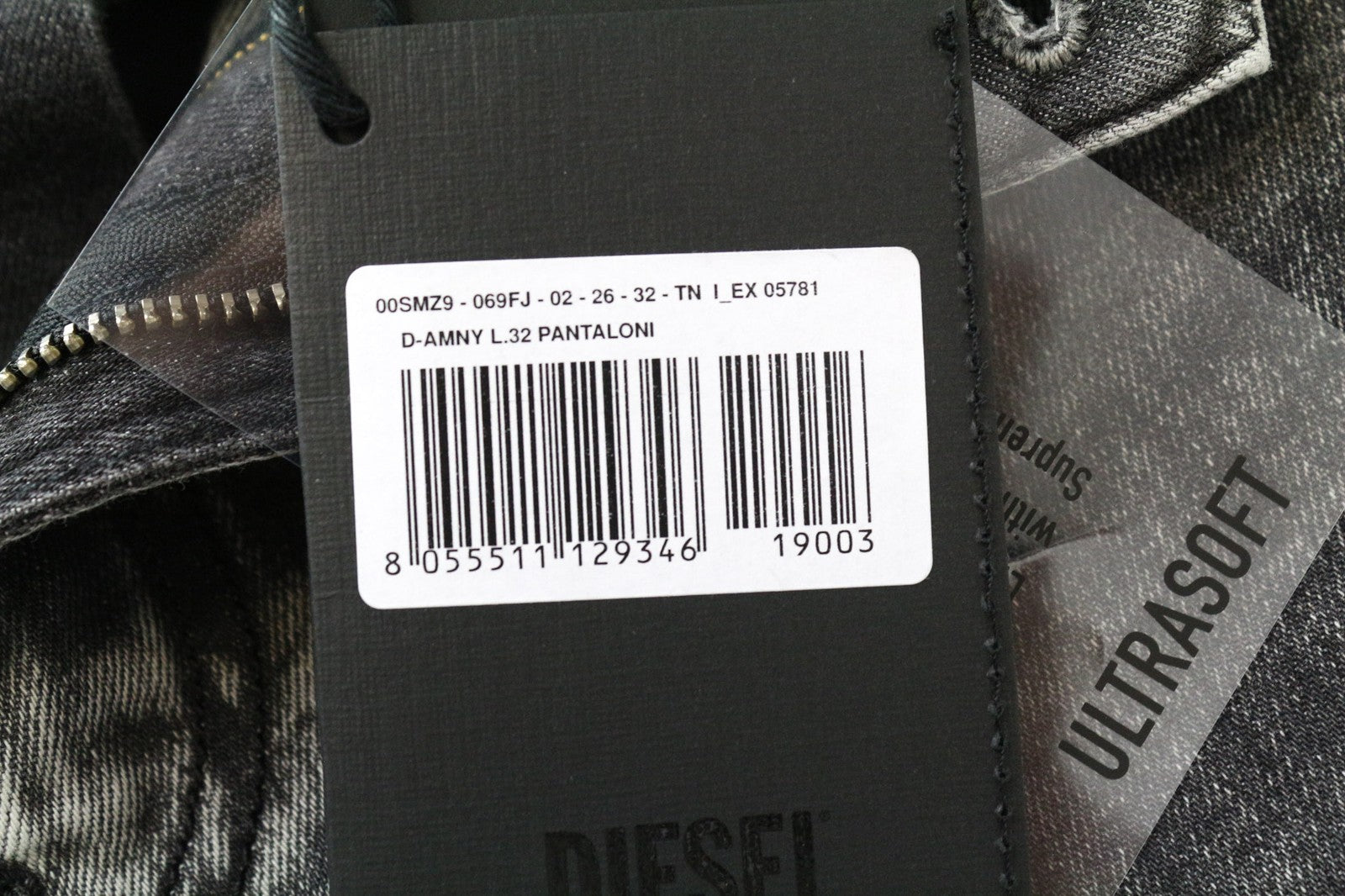 DIESEL D-Amny 069FJ vyriški džinsai W26/L32 vidutinio pilkumo, tamprūs, aptempti, su užtrauktuku berniukams 