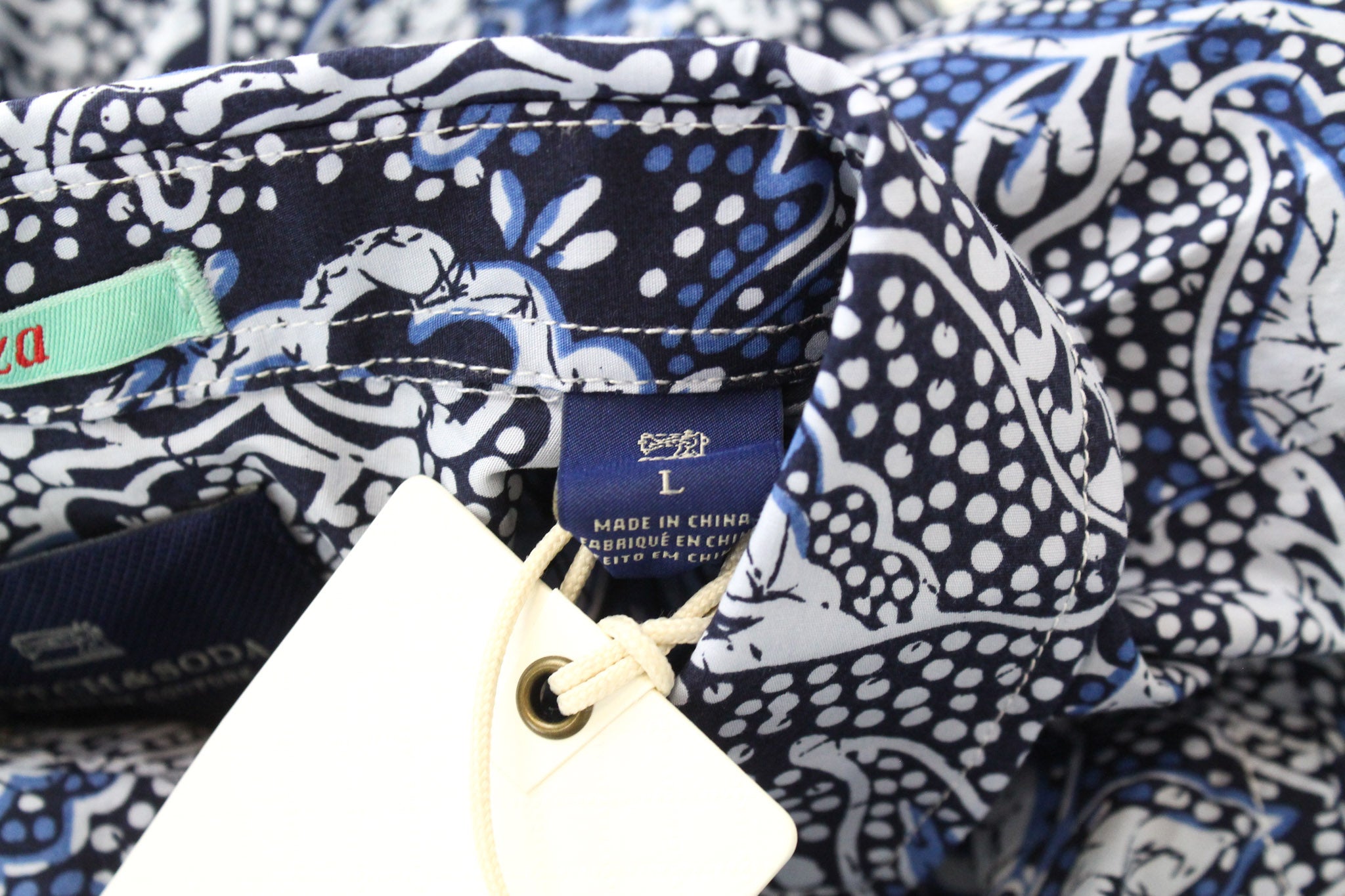 SCOTCH &amp; SODA vyriški marškinėliai L dydžio mėlyni melanžo raštu su medvilnės mišinio tampriu raštu 